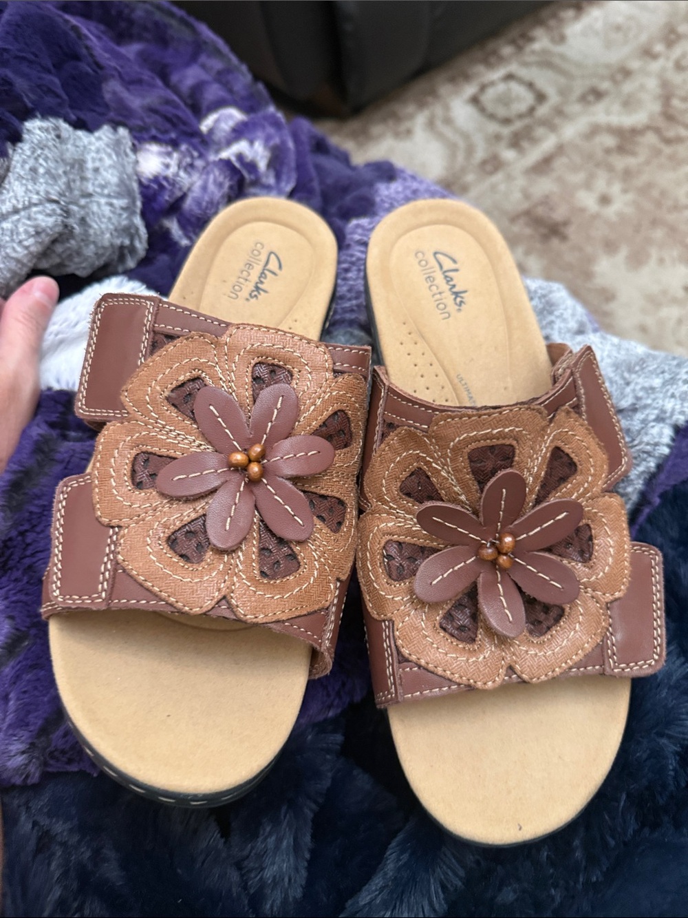 Clark’s sandals Size 9.5 women’s  Brown Floral Slide Sandals